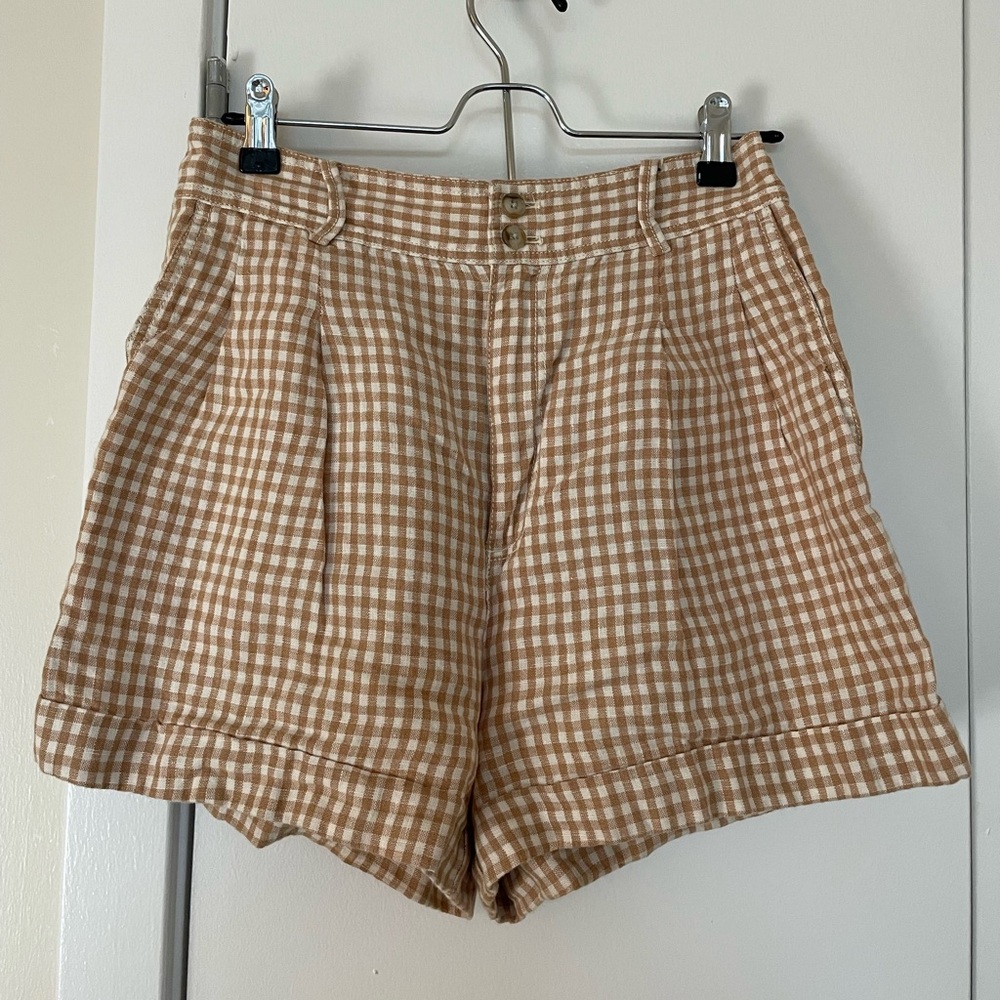 Madewell high waisted gingham linen shorts